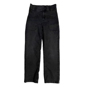 Zara Black Front Pocket Straight Leg Cropped Thick Waistband Jeans Size 6‎